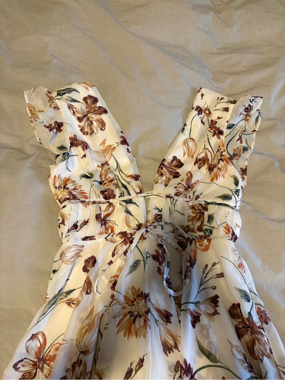 Lulu's Cream Floral Ruffle V-Neck Romper - Picture 2 of 16